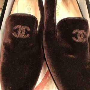 Chanel velvet loafers 38.5/8 burgundy